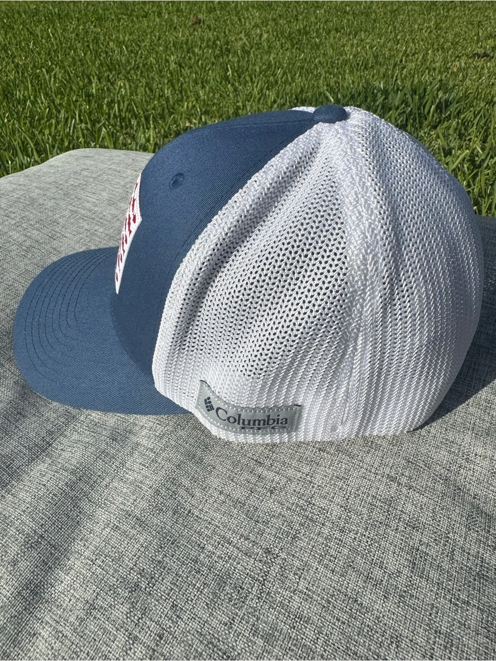 Columbia PFG white and blue mesh trucker hat